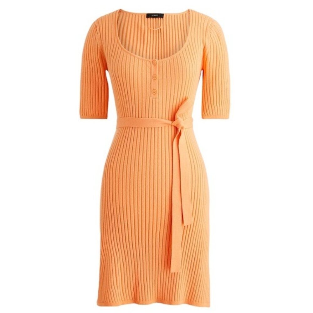 J. Crew Belted Mini Sweater Dress in Bright Cantaloupe Size Small and Me…